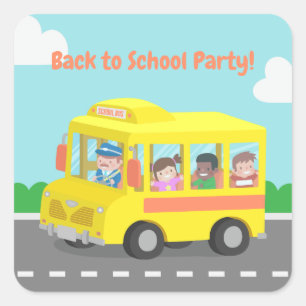 Süße Zur-Schule-Zurück-Gelb-Bus-Kinder-Party-Etike Quadratischer Aufkleber