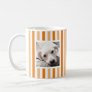 Süße Zwei-Fotos-Streifen weiß und orange Kaffeetasse