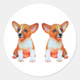 Süße Zwillings-Corgi-Welpen Klassischer Rundaufkle Runder Aufkleber