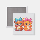 Süße Zwillings-Teddybären Magnet (Vorderseite/Rückseite)