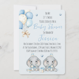 Süße Zwillingsjungen-Elefanten-Baby-Shower-Einladu Einladung