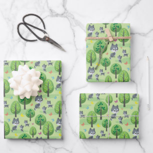 Süße Zwillingswolfbabys und Mama Fliesenmuster Geschenkpapier Set