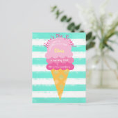 Süßeis 1. Geburtstag Party Pink Minze Postkarte (Stehend Vorderseite)