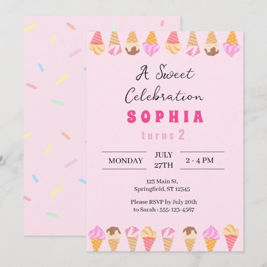 Süßeiscreme-Party Einladung (Vorne/Hinten)