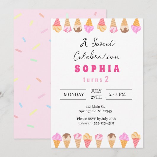 Süßeiscreme-Party Einladung (Vorne/Hinten)