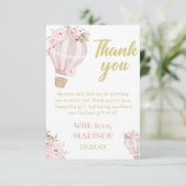 Süssen Blume Heißluftballon Girl 1. Geburtstag Dankeskarte (Stehend Vorderseite)