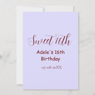 Süßer 16. Geburtstag lila pastell mauve retro Name Feiertagskarte