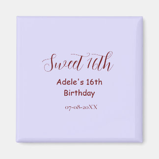 Süßer 16. Geburtstag lila pastell mauve retro Name Magnet