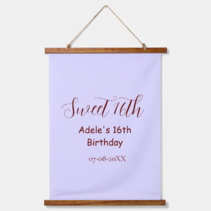 Süßer 16. Geburtstag lila pastell mauve retro Name Wandteppich Mit Holzrahmen