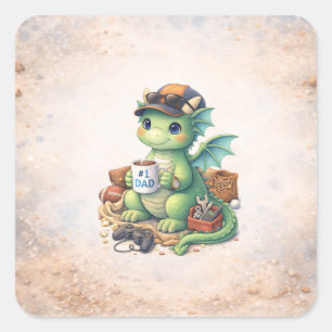 Süßer #1 Papa-Drache Quadratischer Aufkleber