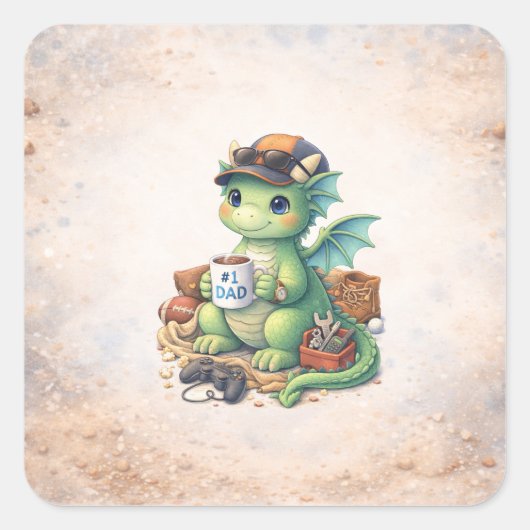 Süßer #1 Papa-Drache Quadratischer Aufkleber (Vorderseite)