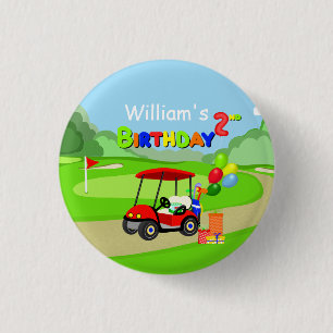 Süßer 2. Geburtstag roter Golfwagen Junge Button