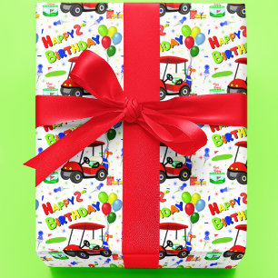 Süßer 2. Geburtstag roter Golfwagen Jungen Geschenkpapier