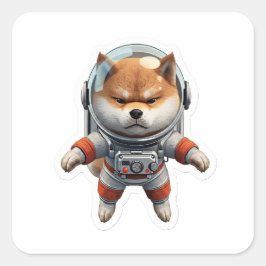 Süßer 3D-Shiba-Inu-Astronaut Weltraum-Hund Vinyl-A Quadratischer Aufkleber