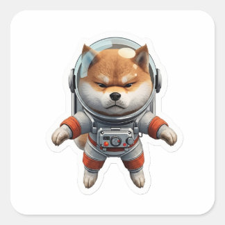 Süßer 3D-Shiba-Inu-Astronaut Weltraum-Hund Vinyl-A Quadratischer Aufkleber