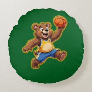 Süßer 3D-Teddybär spielt Basketball – Lieblich Rundes Kissen