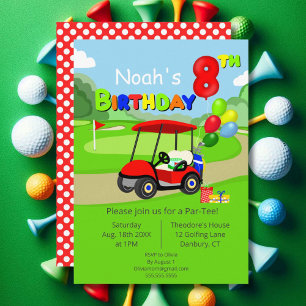 Süßer 8. Geburtstag roter Golfwagen Junge Einladung