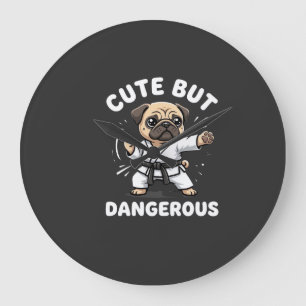 Süßer aber gefährlicher Pug-Hund Karate Große Wanduhr