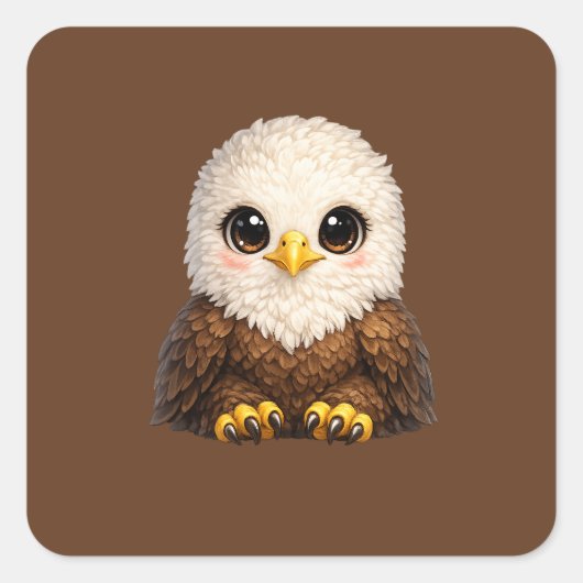 Süßer Adler mit großen Augen Glückliches Waldtier Quadratischer Aufkleber (Vorderseite)