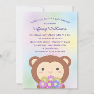 Süßer Affe & Blumen Geschlechtsneutrale Babyparty Einladung