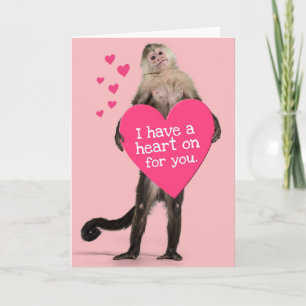 Süßer Affe hat "Herz drauf"- Valentinstag Feiertagskarte