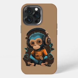 Süßer Affe hört Musik, Musik versunkener Affe iPhone 13 Pro Hülle
