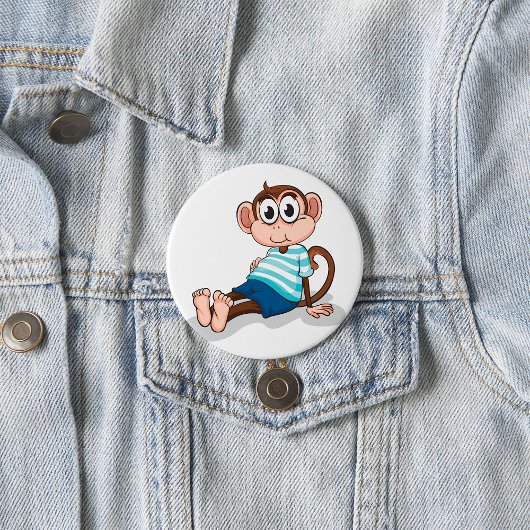 Süßer Affe in blau gestreiftem Hemd und Shorts Button
