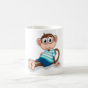 Süßer Affe in blau gestreiftem Hemd und Shorts Kaffeetasse