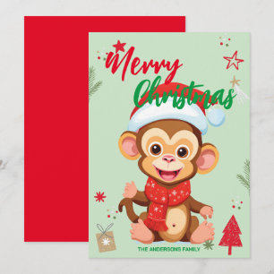 Süßer Affe Santa Weihnachtsfeiertag Familienname k Feiertagskarte