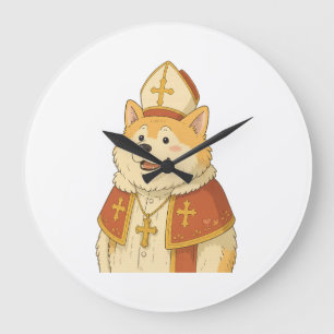 Süßer Akita Papst - Lustiges Hundedesign Große Wanduhr