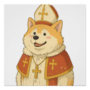 Süßer Akita Papst - Lustiges Hundedesign Poster