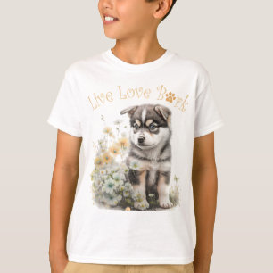 Süßer Alaskan Malamute Hund Blumen T-Shirt