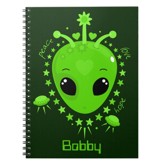 Süßer Alien-Friede-Hoffnung-Liebe-Kawaii Notizblock (Vorderseite)