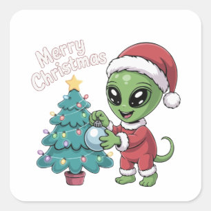 Süßer Alien Weihnachtsmann Lustiger Weihnachtsurla Quadratischer Aufkleber