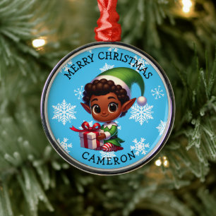 Süßer Anime-Elf in Farbe personalisiertes Weihnach Ornament Aus Metall