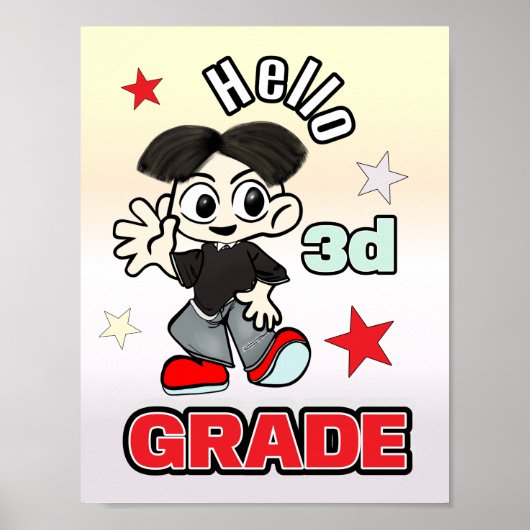 Süßer Anime-Junge Hallo 3. Klasse Poster (Vorne)