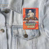 Süßer Anime-Junge läuft in der Stadt mit Kaffee Button (Insitu)