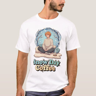Süßer Anime-Junge trinkt Kaffee im Winter T-Shirt