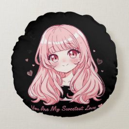 Süßer Anime-Valentinstag-Pullover Rundes Kissen
