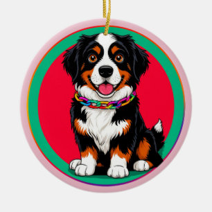 Süßer animierter Hund mit Halsband Keramik Ornament