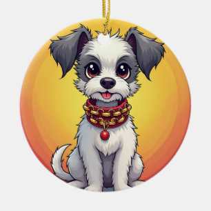 Süßer animierter Hund mit Halsband Keramik Ornament
