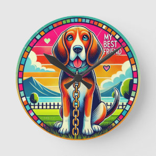 Süßer animierter Hund Runde Wanduhr