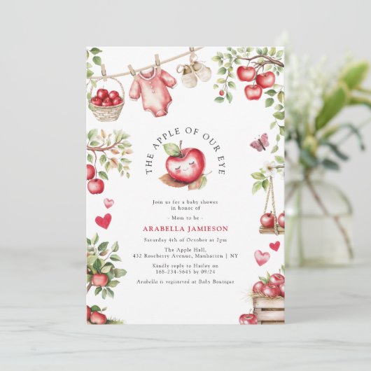 Süßer Apfel unserer Augenbabydusche Einladung (Stehend Vorderseite)