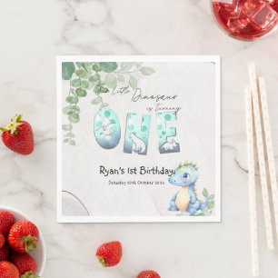 Süßer Aquarell-Baby-Dinosaurier zum 1. Geburtstag Serviette