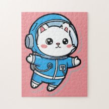 Süßer Astronaut Katzen-PersonalFoto-Puzzle