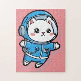 Süßer Astronaut Katzen-PersonalFoto-Puzzle Puzzle
