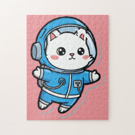 Süßer Astronaut Katzen-PersonalFoto-Puzzle Puzzle