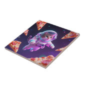 Süßer Astronaut Katzen schwebender Pizza Weltraum Fliese (Seite)