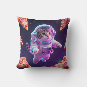 Süßer Astronaut Katzen schwebender Pizza Weltraum Kissen