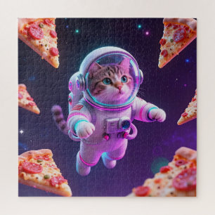 Süßer Astronaut Katzen schwebender Pizza Weltraum Puzzle